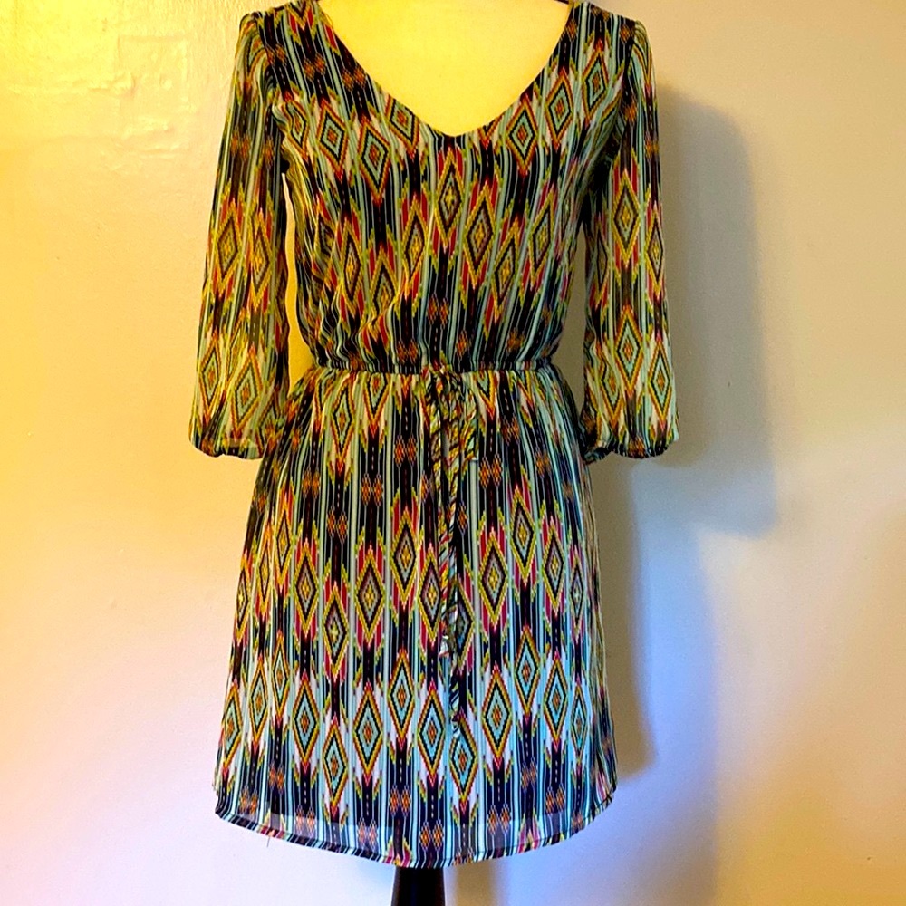 Charlotte Russe Multi-color (xs) Chiffon Dress with 3/4 Sleeve